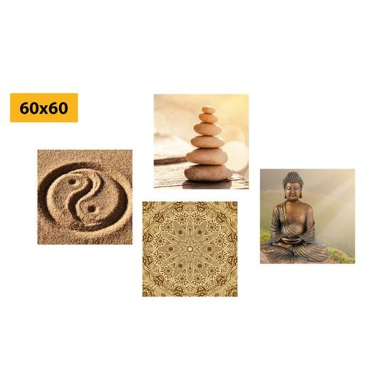 Set obrazů Feng Shui v odstínech hnědé