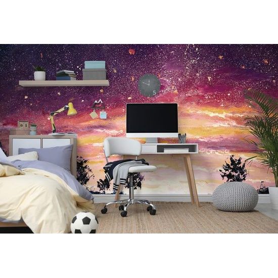 Samolepící tapeta malba večerního levandulového pole