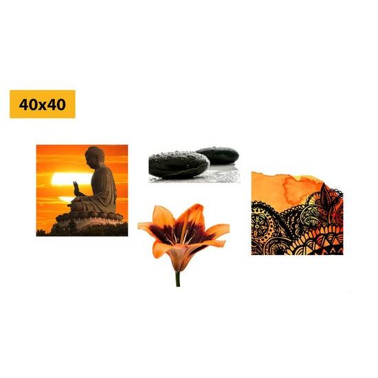Set obrazů Feng Shui v oranžových barvách