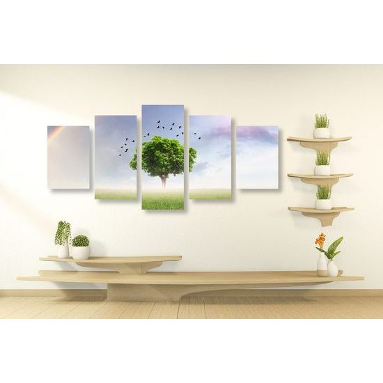 5-dílný obraz strom pod duhou