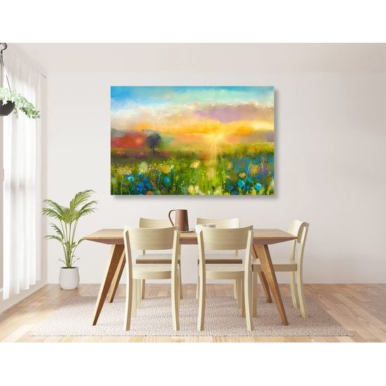 Obraz olejomalba louky v záři slunce
