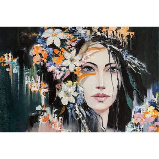 Samolepící tapeta malba dívky s květinami