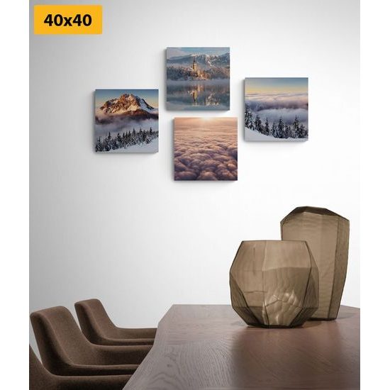Set obrazů husté oblaka nad zasněženou krajinou