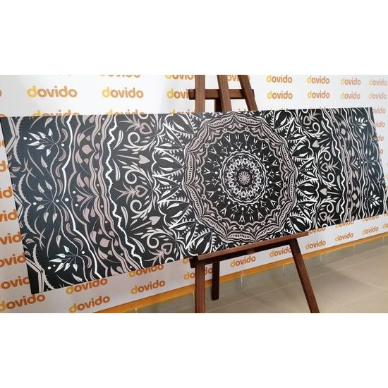 Obraz uklidňující Mandala v černobílém provedení