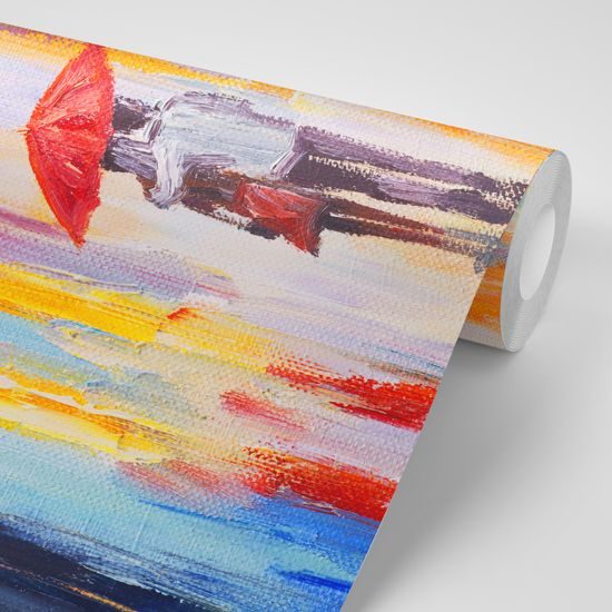 Samolepící tapeta zamilovaný pár v dešti