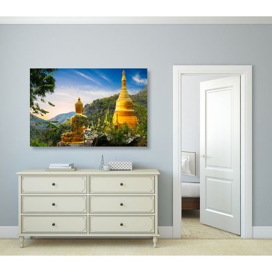 Obraz zlatý Buddha a krásy přírody
