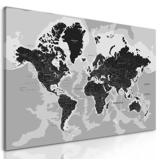 Obraz podrobná mapa světa v černobílém provedení