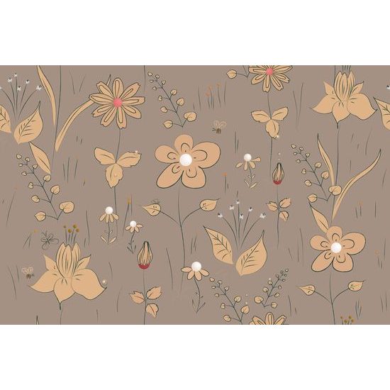 Samolepící tapeta malované květiny v hnědém provedení