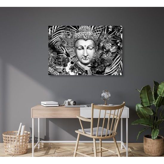 Obraz Buddha v tropické džungli v černobílém provedení