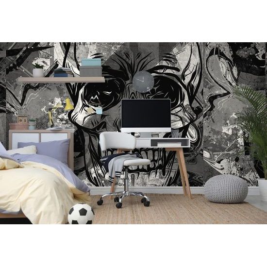 Originální černobílá tapeta lebka v graffiti stylu