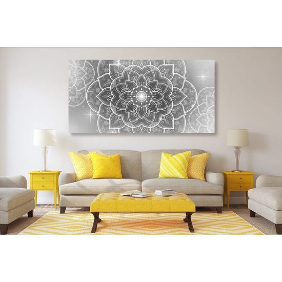 Obraz černobílý květ Mandaly