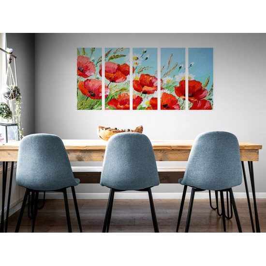 5-dílný obraz malba divokých máků