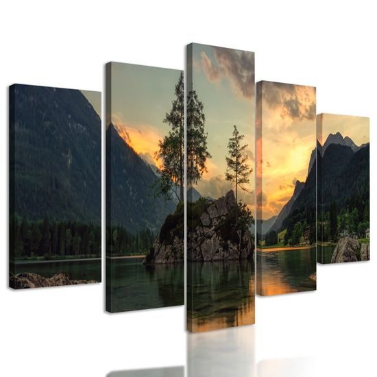 5-dílný obraz jezero obklopené horami