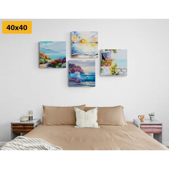 Set obrazů zákoutí s výhledem na moře