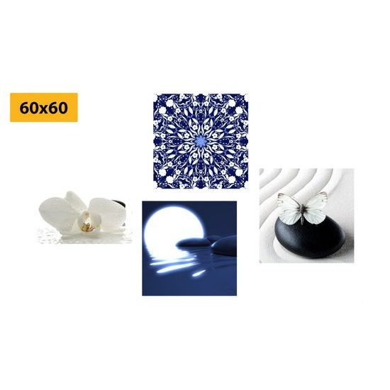 Set obrazů harmonie na bílo-modrém pozadí