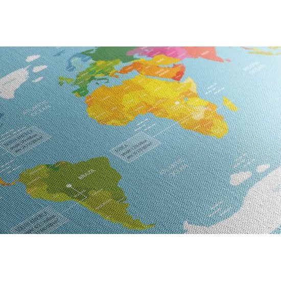Obraz mapa světa s popisem jednotlivých kontinentů