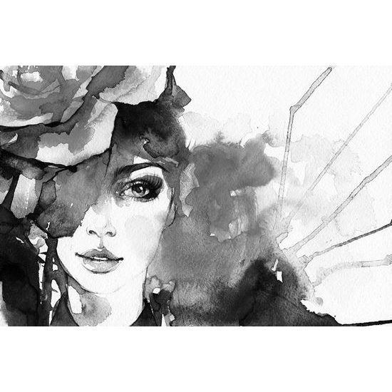 Samolepící tapeta portrét dámy v černobílém provedení