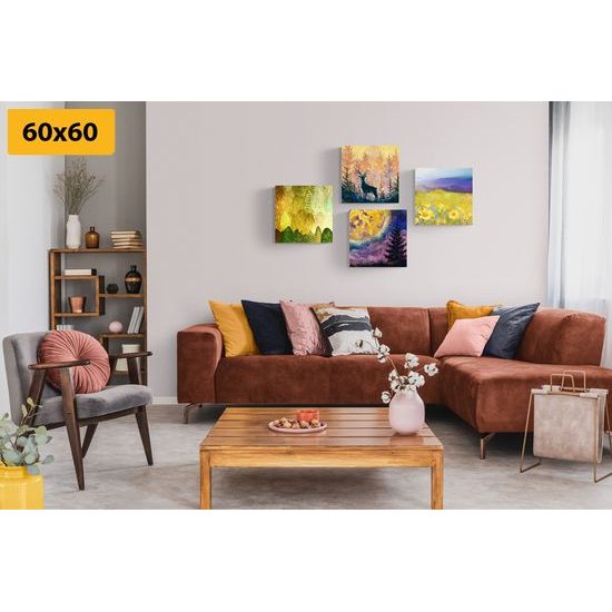 Set obrazů jelen v objetí přírody