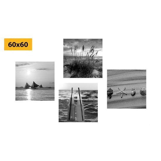 Set obrazů písečná pláž v černobílém provedení
