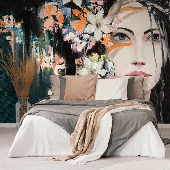 Samolepící tapeta malba dívky s květinami