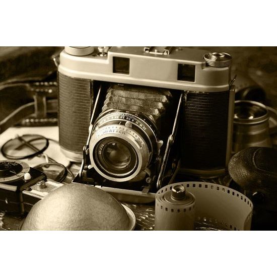 Obraz historický fotoaparát v sépiovém provedení