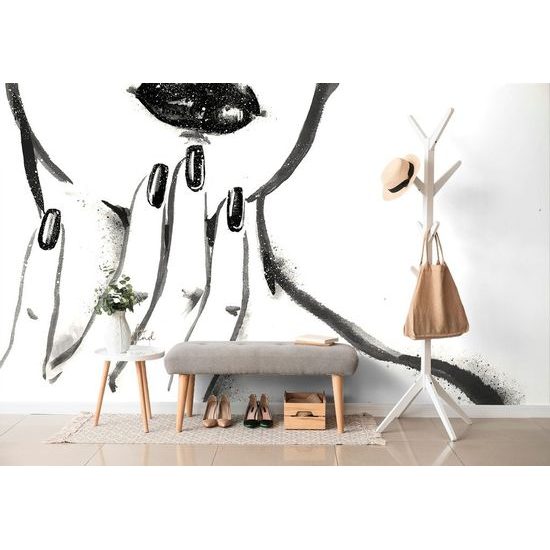 Tapeta malovaný detail ženských per v černobílém provedení