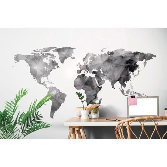 Samolepící tapeta černobílá mapa světa tvořená polygony