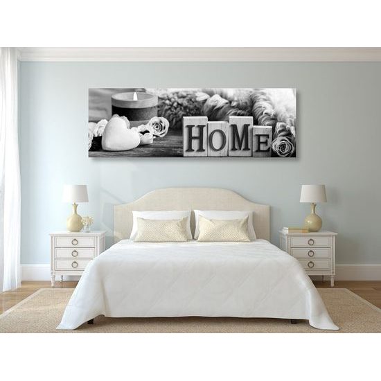 Obraz romantické zátiší s nápisem Home v černobílém provedení