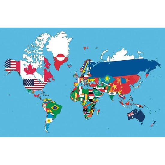 Samolepící tapeta mapa vlajky zemí