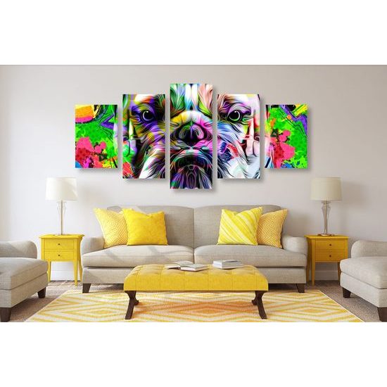 5-dílný obraz buldok v pop art stylu