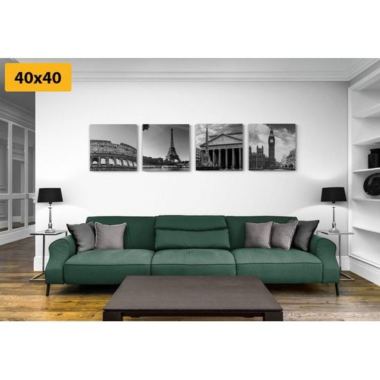 Set obrazů impozantní památky v černobílém provedení