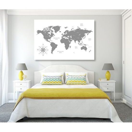 Obraz jednoduchá mapa světa v šedém provedení