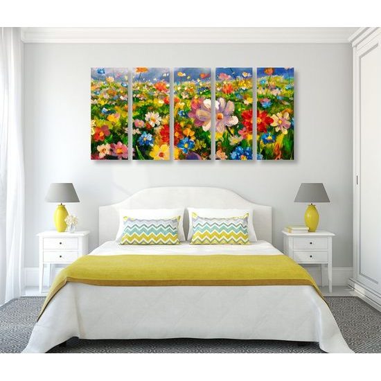 5-dílný obraz malba květinové louky