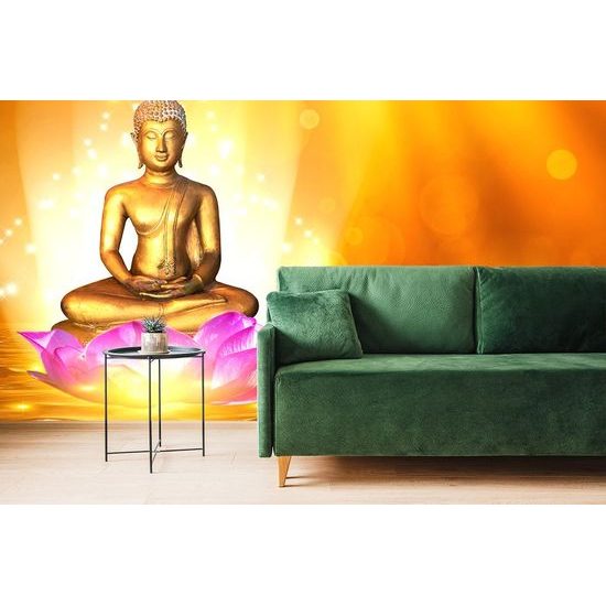 Tapeta zlatý Buddha s lotosovými květinami