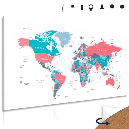 Obraz na korku mapa v poutavém pastelovém provedení
