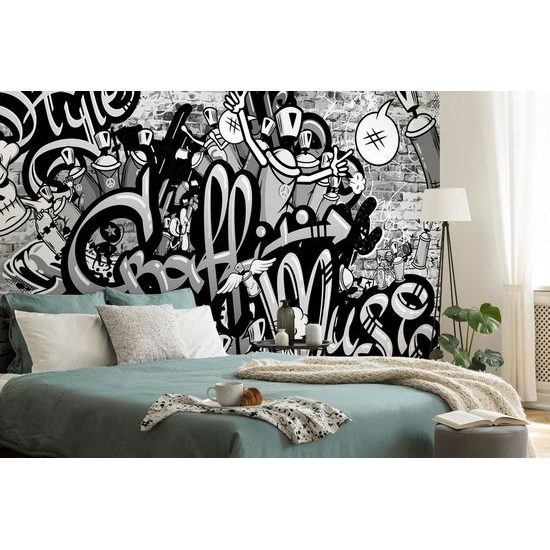 Tapeta stylové graffiti v šedém provedení