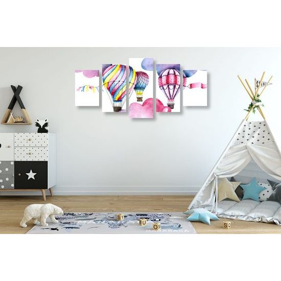 5-dílný obraz létající pohádkové balóny
