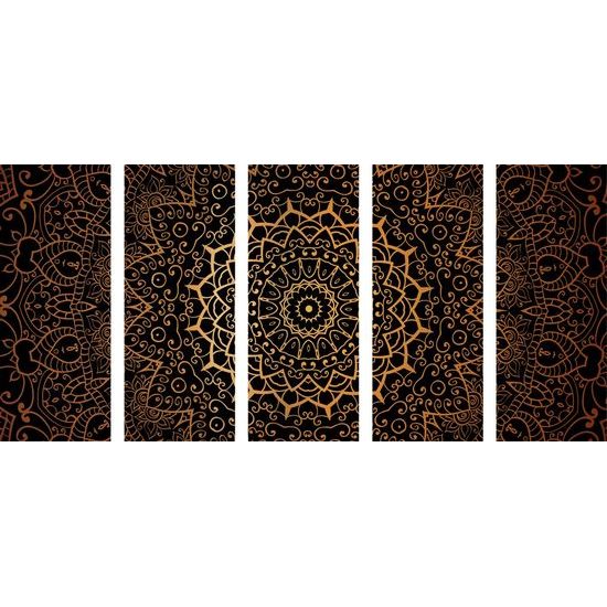 5dílný obraz oranžová Mandala v indickém stylu