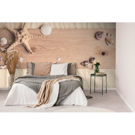 Samolepící tapeta mušle na dřevěném podkladu