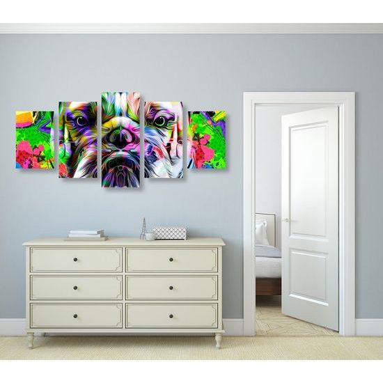5-dílný obraz buldok v pop art stylu