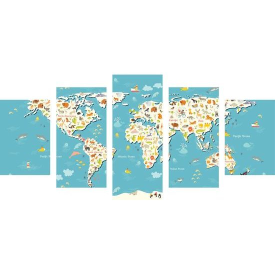 5-dílný obraz mapa světa pro děti