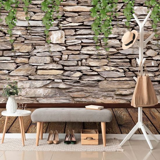 Samolepící tapeta kamenná stěna pokrytá břečťanem