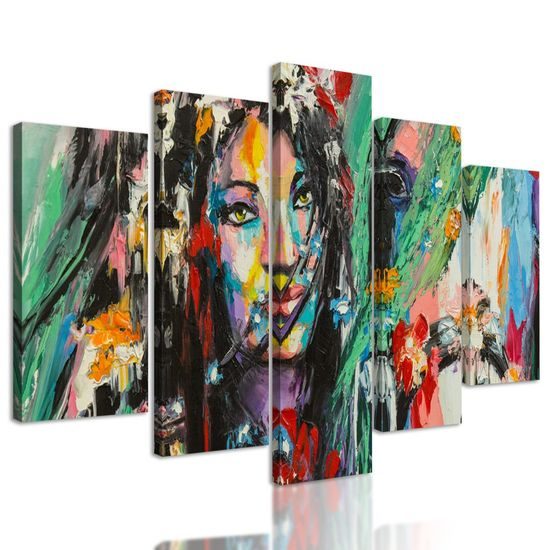 5-dílný obraz krásná malba dívky s koněm