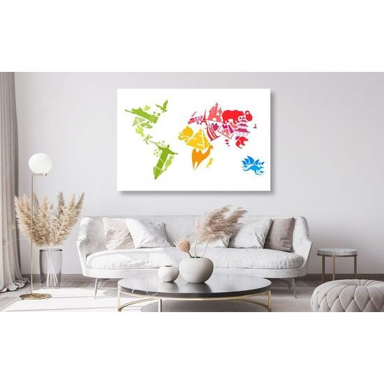 Obraz na korku mapa se symboly kontinentů