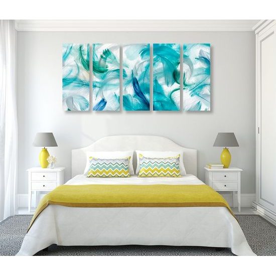 5-dílný obraz abstraktní peříčka na bílém pozadí