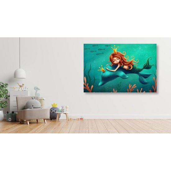 Obraz přátelství mořské víly a delfína