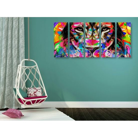 5-dílný obraz lev v pestrobarevných barvách