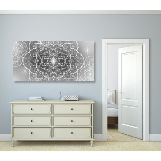 Obraz černobílý květ Mandaly