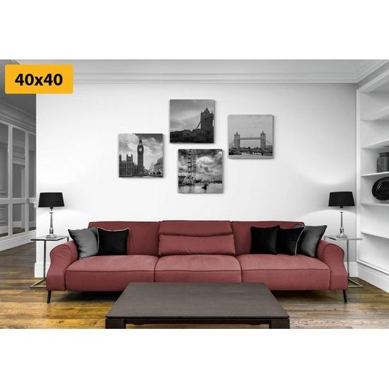 Set obrazů deštivý Londým v černobílém provedení