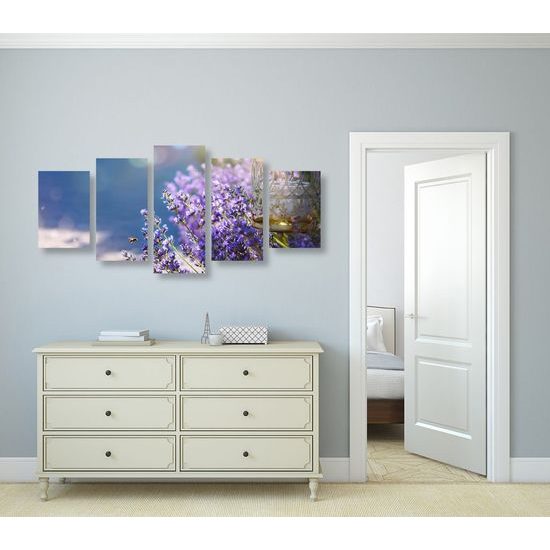 5-dílný obraz nádherné modro-fialové květy levandule